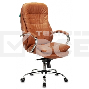 Кресло руководителя Бюрократ T-9950 светло-коричневый Leather Eichel, кожа, крестов. металл хром