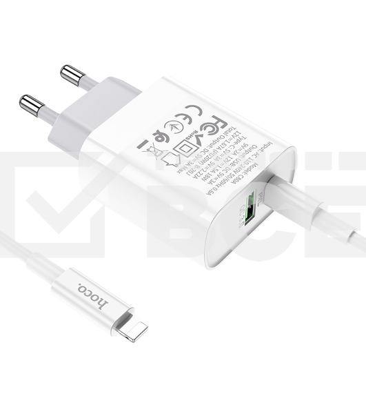 Сетевое зарядное устройство HOCO (6931474740526) C80A RAPIDO PD+QC3.0 + кабель 8PIN-TYPE-C белый