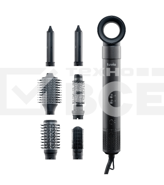 Фен-щетка с ионизацией Tuvio HBI1411, 7 насадок, темный металлик