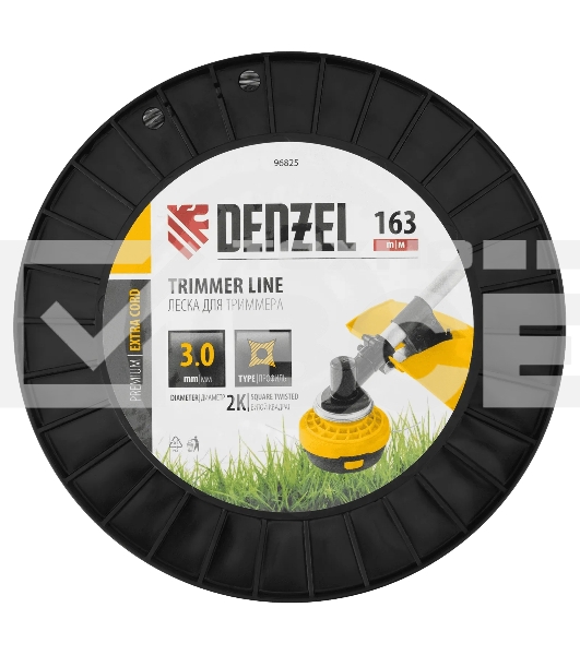 Леска для триммера Denzel двухкомпонентная витой квадрат, 3,0мм х 163м, на DIN катушке EXTRA CORD