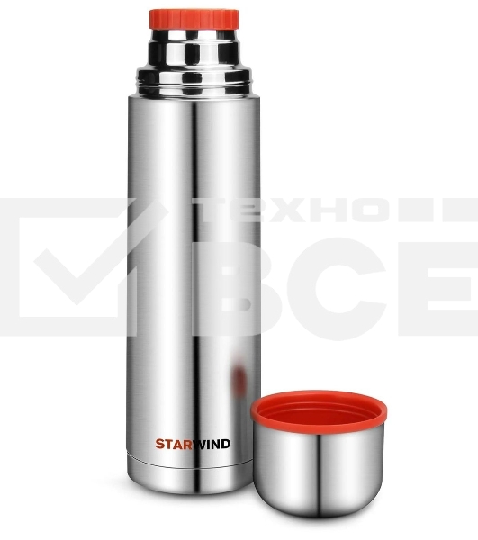 Термос Starwind 10-1000 1 л. серебристый/красный, картонная коробка