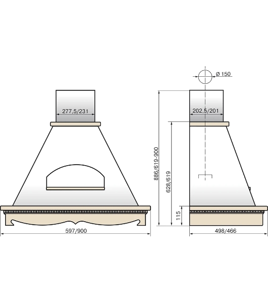 Вытяжка каминная Elikor Бельведер 90П-650-П3Д бежевый/дуб, 90 см, 650 куб. м/ч, 56 дБ
