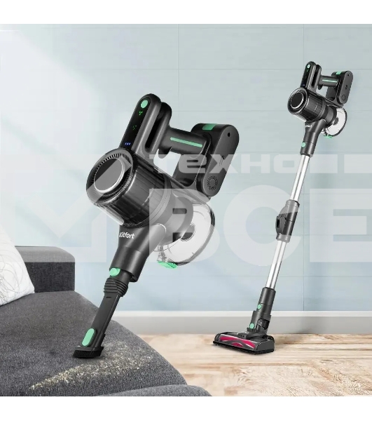 Пылесос вертикальный Kitfort КТ-5168-2 зеленый/черный, питание от аккумулятора, 75 Вт, уборка сухая, пылесборник 0.5 л, работа от АКБ max 32 мин.