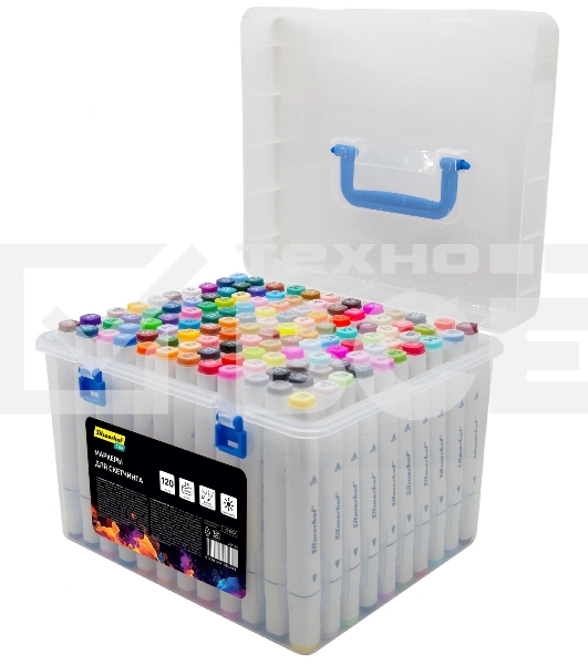 Набор маркеров для скетчинга Silwerhof Idea, двойной пишущий наконечник, 1-7мм, 120 цветов (120шт.) пластиковая коробка