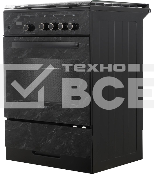 Плита газовая Gefest ПГ 6300-03 0053 мрамор черный, конфорок 4 шт, духовка 52 л, 60 см x 85 см x 60 см