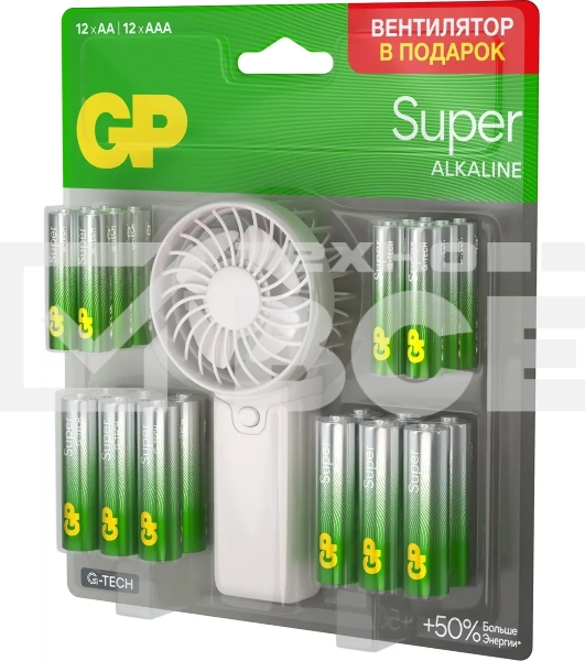Батарея GP Super 15A/24A/FANWETA21-2CRSBC24 AA/AAA (промо:Вентилятор в подарок) (24шт) блистер