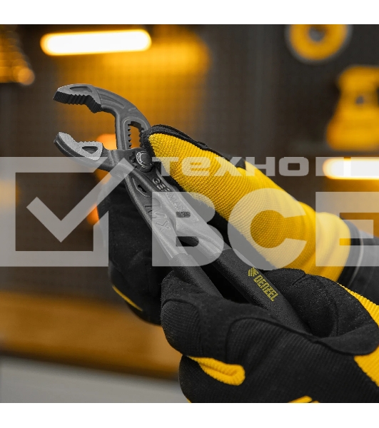 Клещи переставные Denzel кнопочный механизм, обливные рукоятки, 180 мм