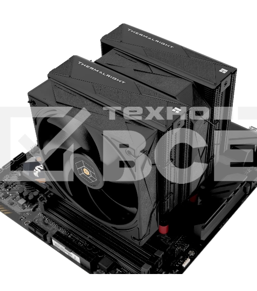 Кулер для процессора Thermalright Royal Pretor 130 черный (4-pin PWM, 158mm, Ni/Cu, 6x6mm, 1x120+1x130mm, 80.45CFM/81.88CFM, 29.4dBA/28.3dBA, 2150PM/1750RPM, S: 1200, 1700, 1851, 2011, 2066, 115X, AM4, AM5, black)