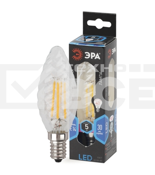 Лампа светодиодная ЭРА Б0027936 F-LED BTW-5W-840-E14 свеча витая, филамент