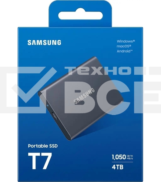 Внешний SSD Samsung T7 Shield, 4TB, USB 3.2 Gen 2 Type-C, R/W 1050/1000, черный