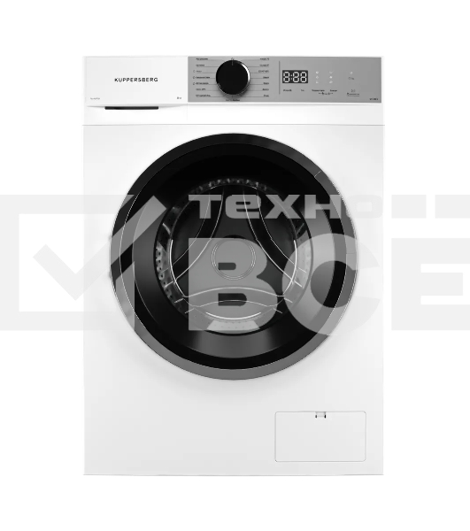Стиральная машина Kuppersberg WM 480 W, отдельностоящая, 8 кг, 15 программ, 1400 об/мин, пар, дозагрузка белья, отложенный старт, предварительная стирка, LED дисплей, энергоэффективность А+++, белый
