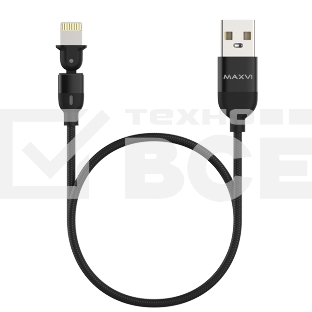 Кабель Maxvi MC-19L black, USB-A - Lightning, 2.4A, LED ток макс. нагрузки 2.4А, макс. напряжение 5V; стандарт USB 2.0; длина кабеля 1.5м, нейлоновая оплетка, металлические корпуса разъемов,LED подсветка, цвет: черный