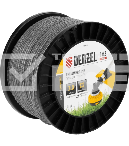 Леска для триммера Denzel двухкомпонентная витой квадрат, 3,0мм х 163м, на DIN катушке EXTRA CORD