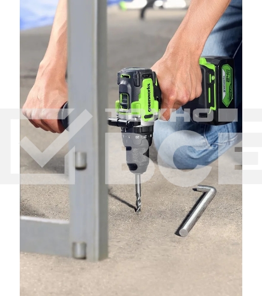 Дрель-шуруповерт аккумуляторная Greenworks GD24DD140 24V, 70/140Нм,Anti-kickback,2х4Ач,ЗУ,кор 3707607CUD