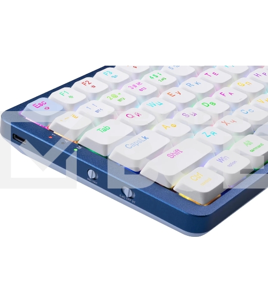 Клавиатура Redragon Eva Pro гибридная, USB Type-A, Bluetooth, радиоканал, белый/синий