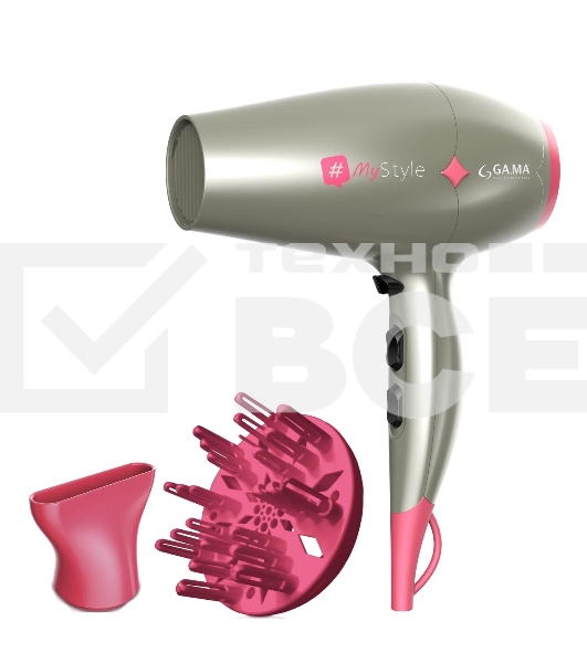 Фен GA.MA Diamond my style GH0304 серебристый/розовый, 2300 Вт, компактный