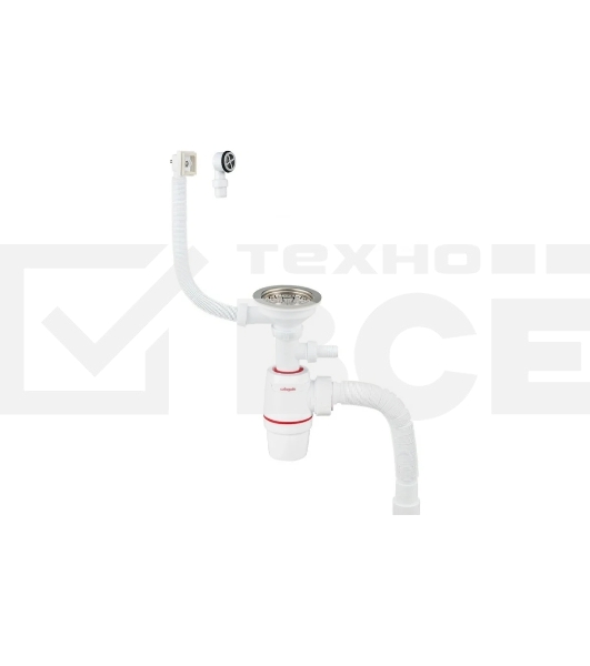 Сифон WIRQUIN NEO с нерж. чашкой D114мм, отводом для ст.м.,с универс. переливом,гофротрубой L800мм