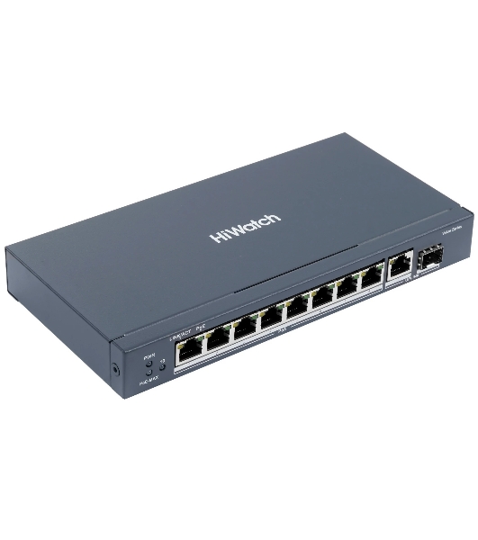 Коммутатор HiWatch DS-S1008GP, 8×1 Гбит/с PoE + 1×1 Гбит/с + 1×1 Гбит/с SFP, неуправляемый