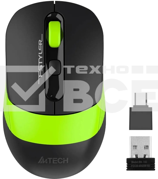 Мышь беспроводная A4Tech Fstyler FG10CS Air черный/зеленый, 2000 dpi, радиоканал, USB, кнопки - 4