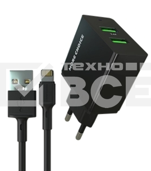 Сетевое зарядное устройство MORE CHOICE (4610196409875) NC11i 2USB 2.4A для Lightning 8-pin черный