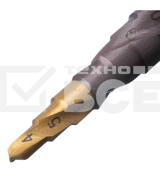 Сверло ступенчатое Denzel 4-5-6-7-8-9-10-11-12 мм, Р6М5К5, 6-гр. хвостовик 723612