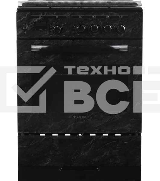 Плита газовая Gefest ПГ 6300-03 0053 мрамор черный, конфорок 4 шт, духовка 52 л, 60 см x 85 см x 60 см