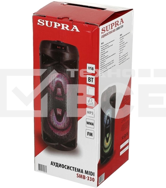 Акустическая система SUPRA SMB-330, 20Вт, с караоке, Bluetooth, FM, USB, черный
