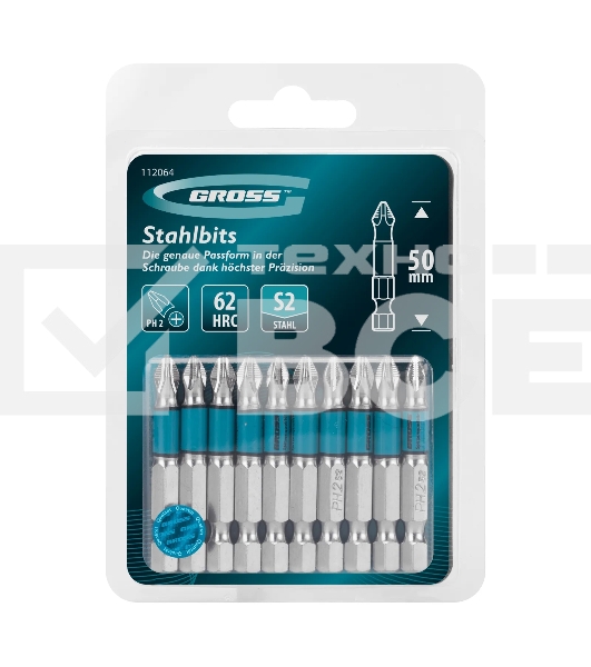 Бита PH2х50 мм, сталь S2, кругл., 10 шт. Gross