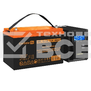 Комплект ИБП EX295986RUS + батарея 100Aч EX285656RUS 1шт (инвертор, синус, для котла) ExeGate SineTower SZ-600.LCD.AVR.1SH <600VA/360W, чистый синусоида, LCD дисплей, AVR, 1*Schuko, линейно-интерактивный, Black> + батарея ExeGate HRL 12-100 (12В, 100Ач) 1