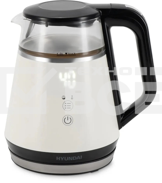 Чайник электрический Hyundai HYK-G3013 1.0л. 2200Вт белый/черный корпус: стекло