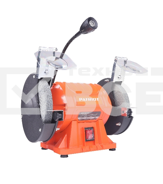 Станок заточной PATRIOT Expert GM 150 PL, подсветка, 375Вт, 2980об/мин,150мм диск, А36/А60 зерн, посадочный 12.7мм, асинхронный, адаптер на круги 32 мм