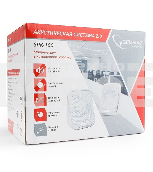 Акустич. система 2.0 Gembird SPK-100-W, белый, 6 Вт, регулятор громкости, USB-питание					