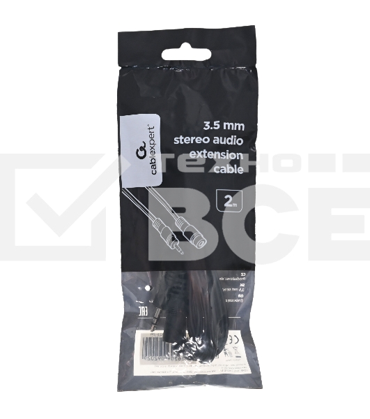Кабель-удлинитель аудио Cablexpert CCA-423-2M-N, Jack 3.5(M)/Jack 3.5(F), 2м, черный, пакет