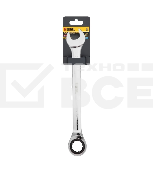 Ключ комбинированный Denzel, с трещеткой, 27 мм
