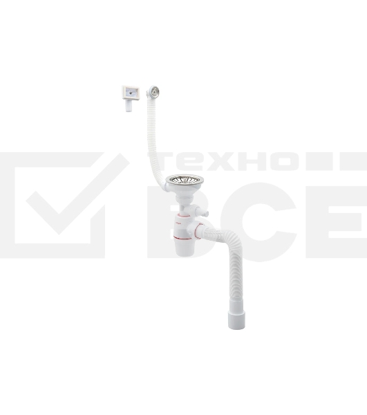 Сифон WIRQUIN NEO с нерж. чашкой D114мм, отводом для ст.м.,с универс. переливом,гофротрубой L800мм