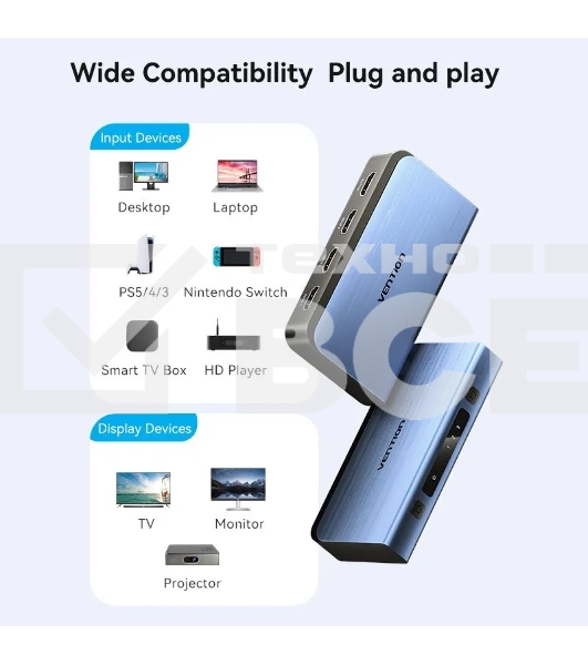 Переключатель (switch) 3x1 Vention HDMI v2.0