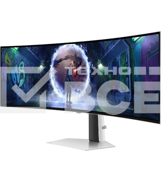 Монитор 49' Samsung Odyssey OLED G9 S49DG934SUXEN OLED 5120x1440, 240 Гц, 0.03 мс, 32:9, 250 кд/м², 2xHDMI 2.1, DP 1.4, 2xUSB-C, 3.5 Jack, HDR10+, FreeSync Premium Pro, изогнутый экран (1800R), серебристый