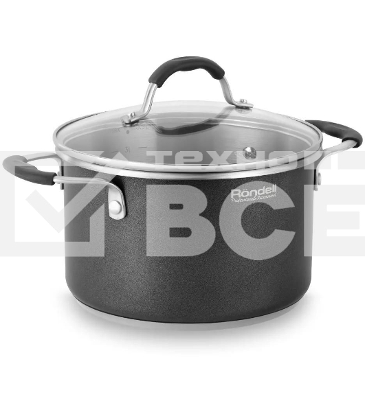 Кастрюля Rondell Stern RDS-010, 3.9л, 20см, с крышкой, серый