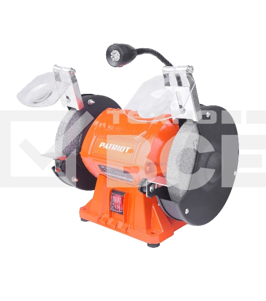 Станок заточной PATRIOT Expert GM 150 PL, подсветка, 375Вт, 2980об/мин,150мм диск, А36/А60 зерн, посадочный 12.7мм, асинхронный, адаптер на круги 32 мм