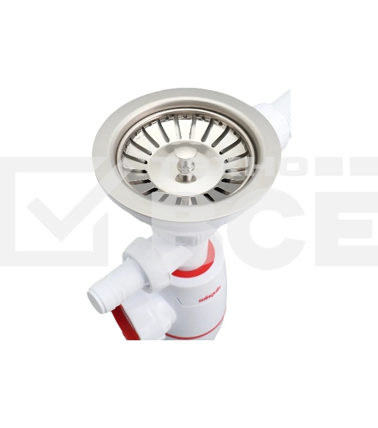 Сифон WIRQUIN NEO с нерж. чашкой D114мм, отводом для ст.м.,с универс. переливом,гофротрубой L800мм