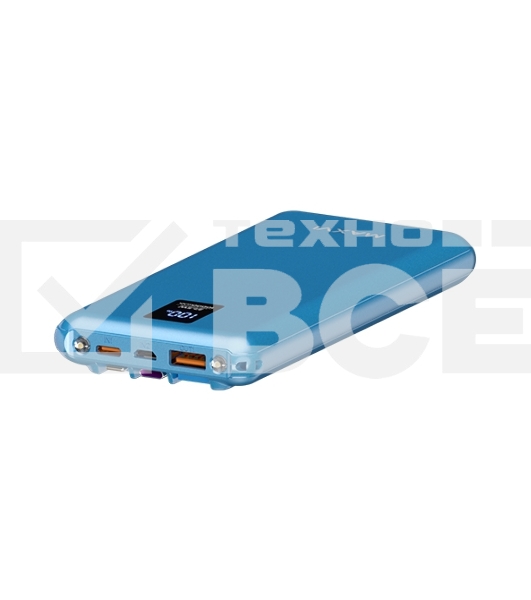 Портативный аккумулятор Maxvi PB10-11 10000 мАч blue 3A, встроенные кабели USB A/Type-C/Lightning