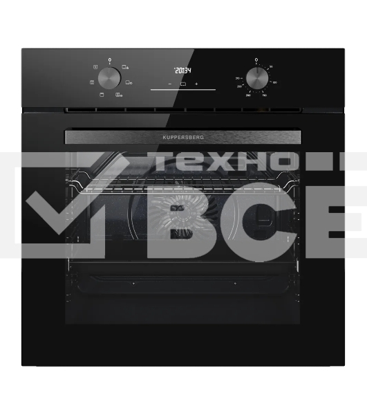 Духовой шкаф Kuppersberg HO 606 Black, High-Tech, 78 л, поворотное управление, дисплей, таймер, 6 режимов, макс. температура 310 градусов, телескопические направляющие (на 1 уровень), цвет черный, цвет фурнитуры черный