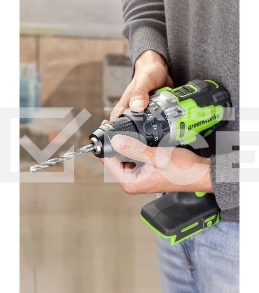 Дрель-шуруповерт аккумуляторная Greenworks GD24DD140 24V, 70/140Нм,Anti-kickback,2х4Ач,ЗУ,кор 3707607CUD