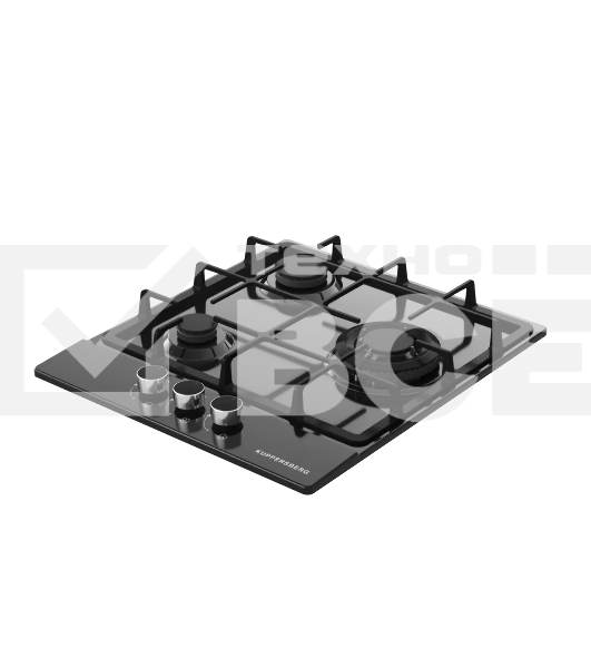Варочная поверхность Kuppersberg, газ, High-Tech, 45 см, автоматический электроподжиг, газ-контроль, SABAF конфорки, чугунные решетки, WOK конфорка, цвет черный, цвет фурнитуры черный