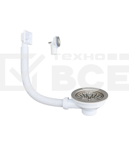 Сифон WIRQUIN NEO с нерж. чашкой D114мм, отводом для ст.м.,с универс. переливом,гофротрубой L800мм