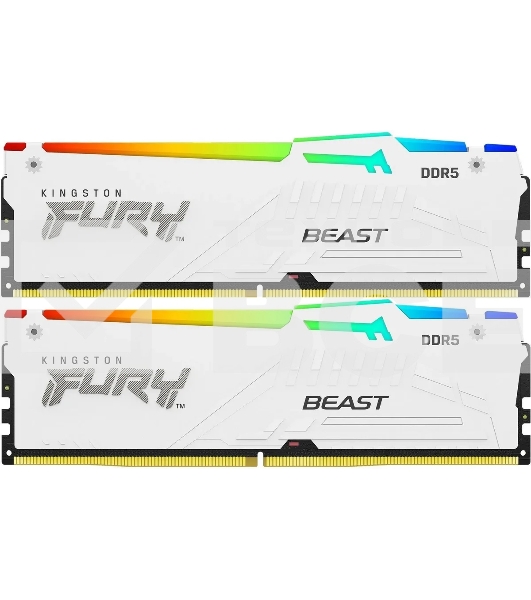Оперативная память Kingston Fury Beast White RGB, DDR5, 64GB (2x32GB), 6000MHz, CL36, с радиаторами, RGB, белый
