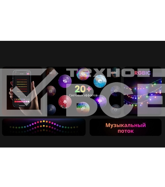 Умная гирлянда Yeelight, 200 ламп, 20 метров / RGBIC+ BLE / YLYDD-0056