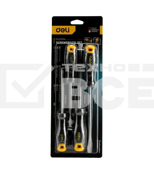 Набор отверток Deli DL620004 4шт SL5x100 + SL6x150 + PH1x100 + PH2x150