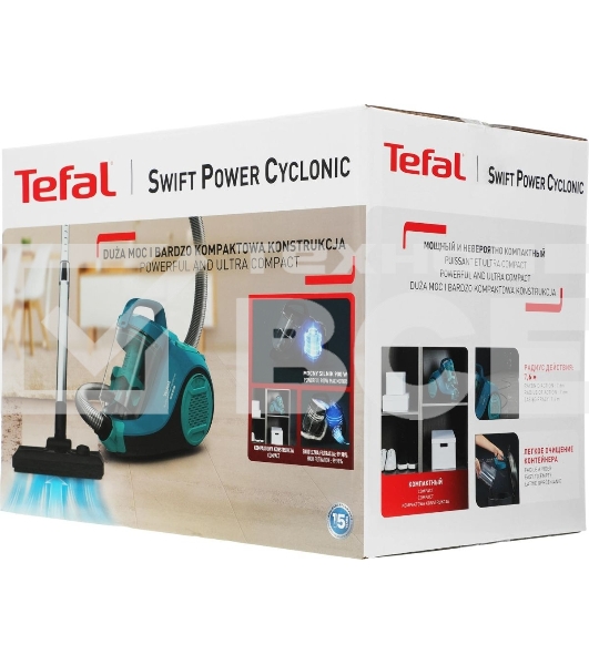 Пылесос Tefal TW2922EA бирюзовый/черный, 750/2100Вт, уборка сухая, пылесборник контейнер 1.5л