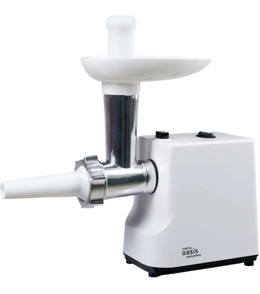 Мясорубка электрическая Oasis MG-LK1 белый, 1300 Вт, 1.5 кг/мин, реверс, защита от перегрузки, насадки - 4